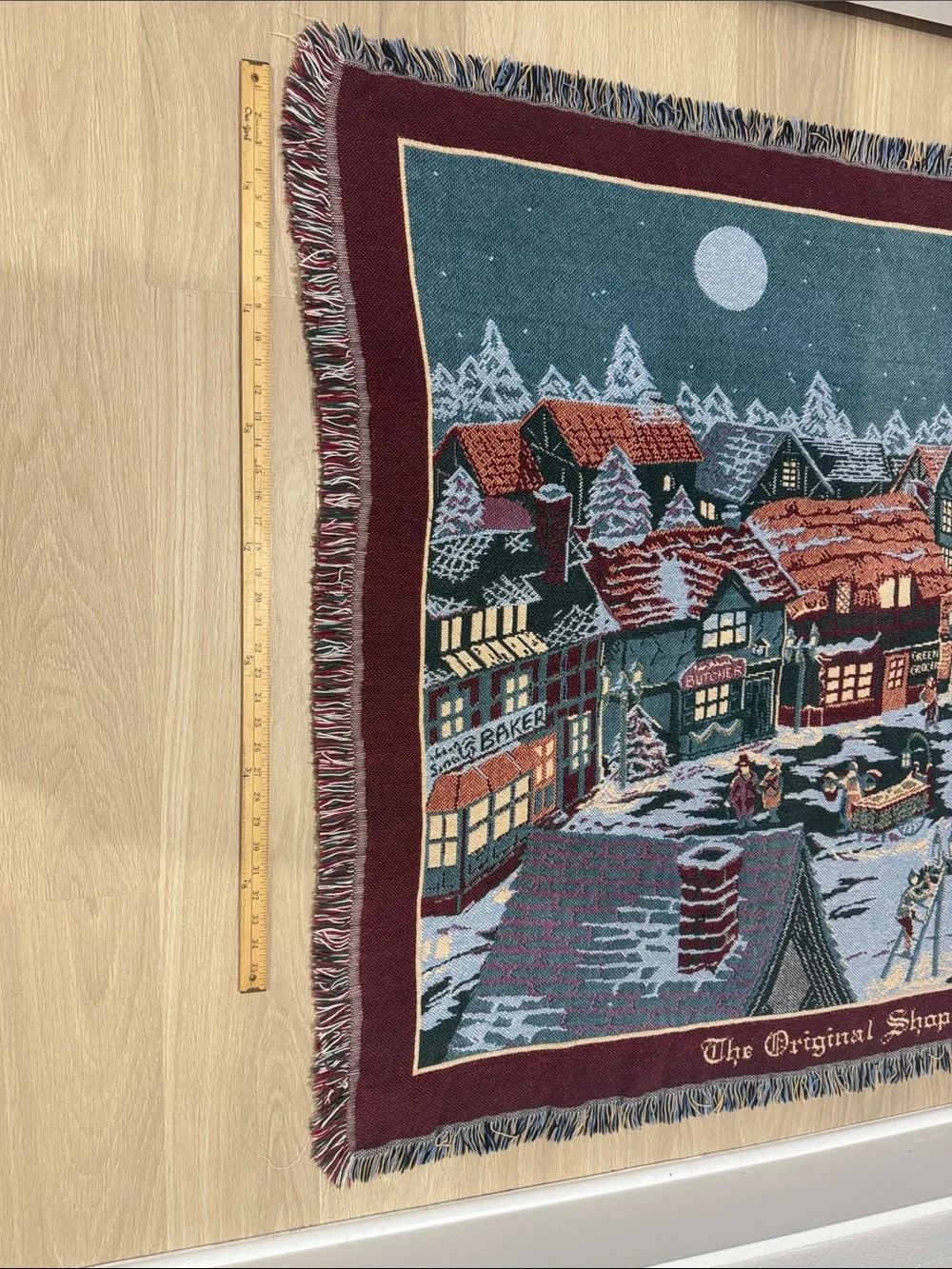 Burgundy Dickens Village Holiday Throw Blanket